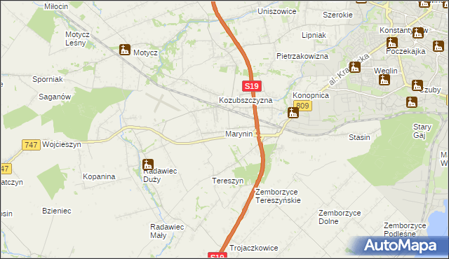 mapa Marynin gmina Konopnica, Marynin gmina Konopnica na mapie Targeo