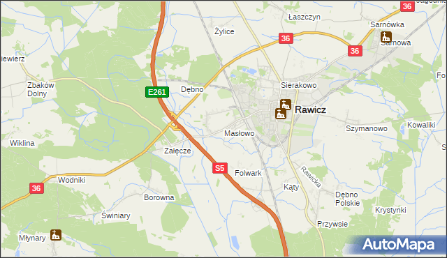 mapa Masłowo gmina Rawicz, Masłowo gmina Rawicz na mapie Targeo