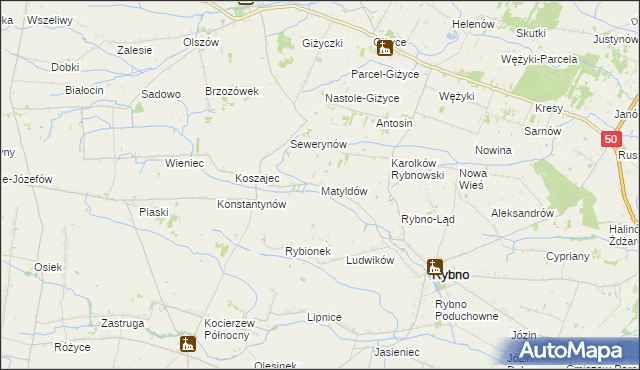 mapa Matyldów gmina Rybno, Matyldów gmina Rybno na mapie Targeo