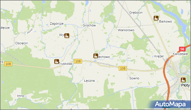 mapa Mechowo gmina Płoty, Mechowo gmina Płoty na mapie Targeo