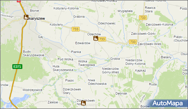 mapa Miasteczko gmina Skaryszew, Miasteczko gmina Skaryszew na mapie Targeo