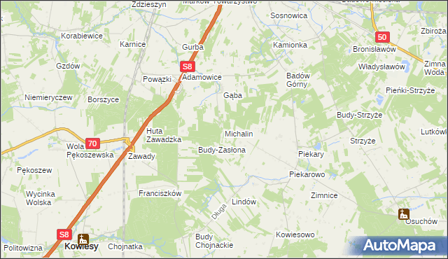 mapa Michalin gmina Mszczonów, Michalin gmina Mszczonów na mapie Targeo