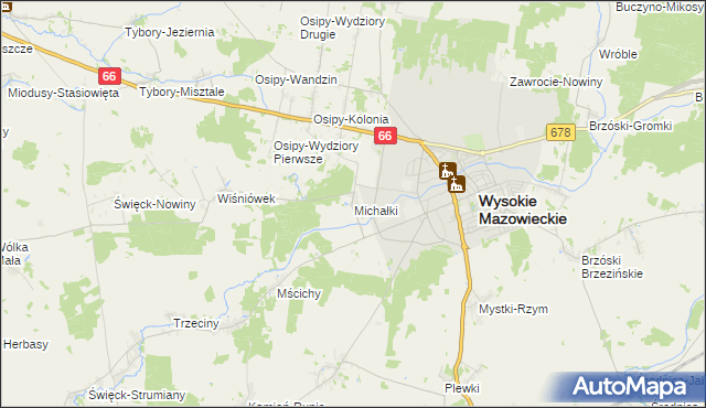 mapa Michałki gmina Wysokie Mazowieckie, Michałki gmina Wysokie Mazowieckie na mapie Targeo