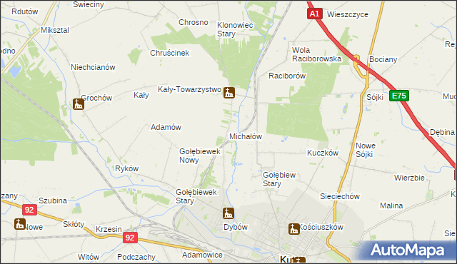 mapa Michałów gmina Kutno, Michałów gmina Kutno na mapie Targeo