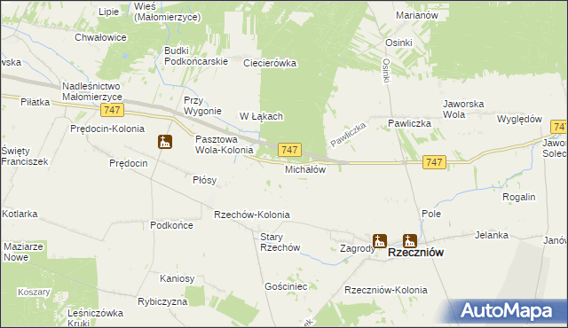 mapa Michałów gmina Rzeczniów, Michałów gmina Rzeczniów na mapie Targeo