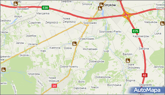 mapa Michałówek gmina Stryków, Michałówek gmina Stryków na mapie Targeo