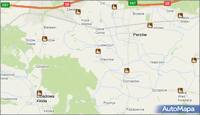 mapa Miechów gmina Perzów, Miechów gmina Perzów na mapie Targeo