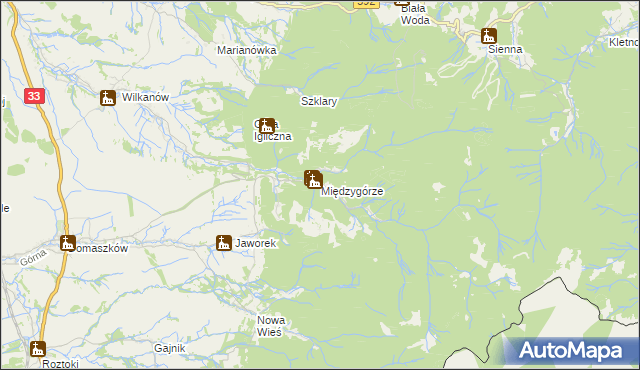 mapa Międzygórze gmina Bystrzyca Kłodzka, Międzygórze gmina Bystrzyca Kłodzka na mapie Targeo