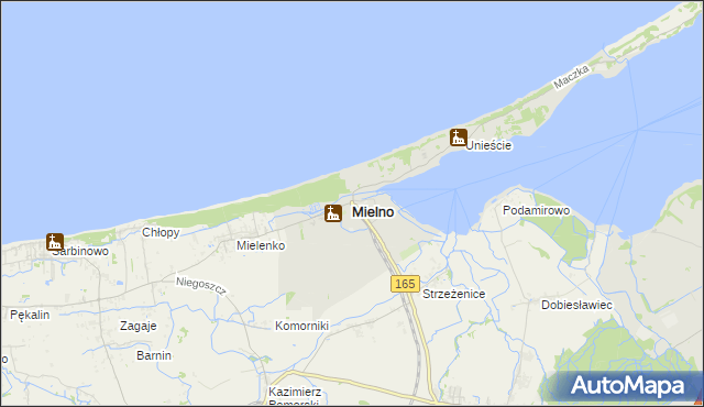mapa Mielno powiat koszaliński, Mielno powiat koszaliński na mapie Targeo