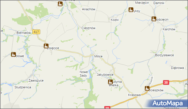 mapa Milice gmina Pawłowiczki, Milice gmina Pawłowiczki na mapie Targeo