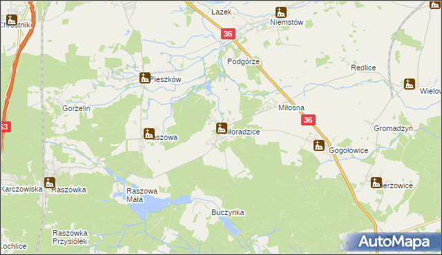 mapa Miłoradzice, Miłoradzice na mapie Targeo