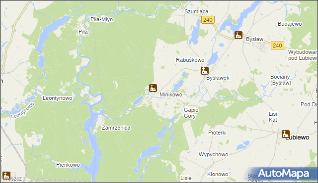 mapa Minikowo gmina Lubiewo, Minikowo gmina Lubiewo na mapie Targeo