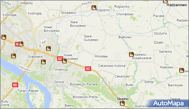 mapa Mirosław gmina Słupno, Mirosław gmina Słupno na mapie Targeo