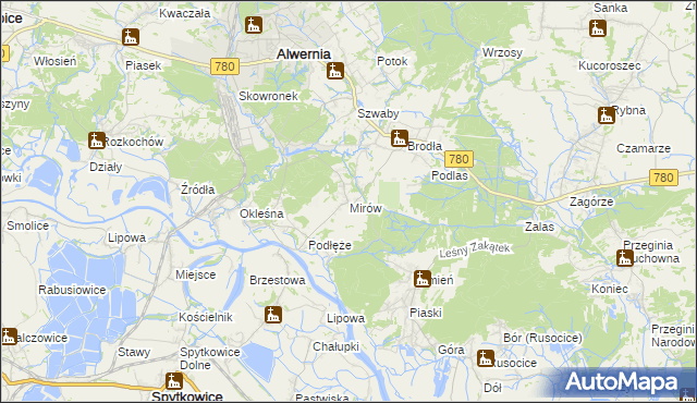 mapa Mirów gmina Alwernia, Mirów gmina Alwernia na mapie Targeo