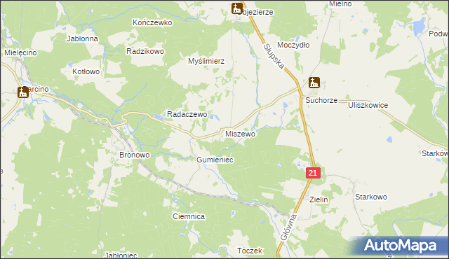 mapa Miszewo gmina Trzebielino, Miszewo gmina Trzebielino na mapie Targeo