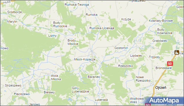 mapa Młock, Młock na mapie Targeo