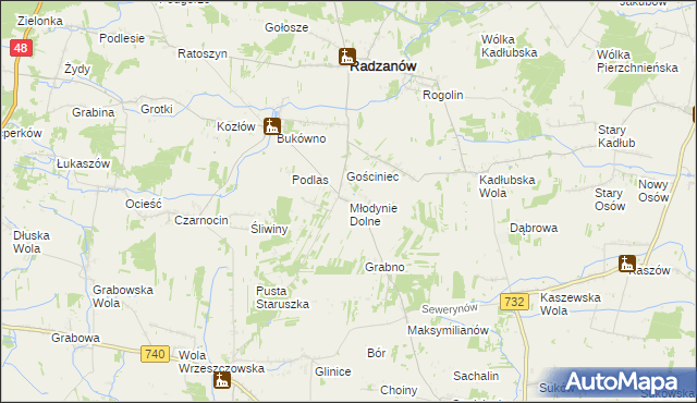 mapa Młodynie Dolne, Młodynie Dolne na mapie Targeo