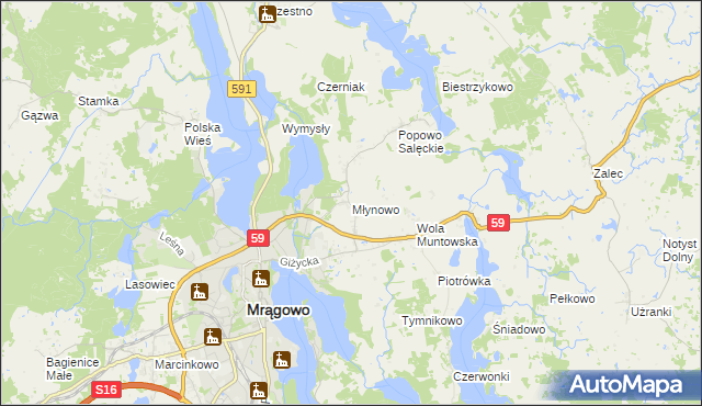 mapa Młynowo gmina Mrągowo, Młynowo gmina Mrągowo na mapie Targeo