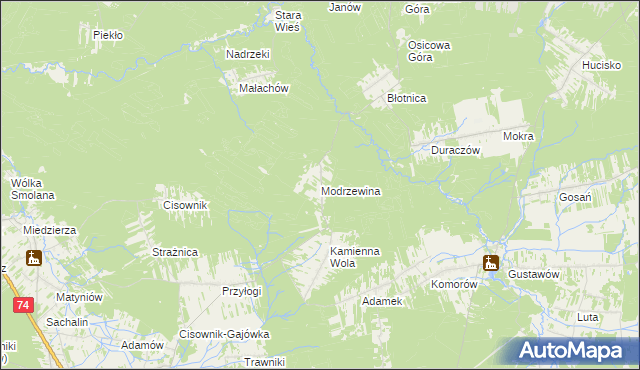 mapa Modrzewina gmina Stąporków, Modrzewina gmina Stąporków na mapie Targeo