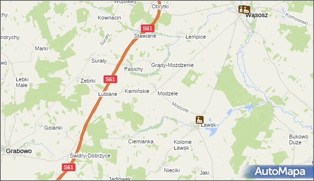 mapa Modzele gmina Wąsosz, Modzele gmina Wąsosz na mapie Targeo