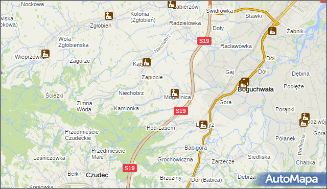mapa Mogielnica gmina Boguchwała, Mogielnica gmina Boguchwała na mapie Targeo