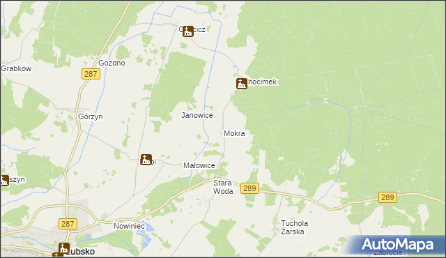 mapa Mokra gmina Lubsko, Mokra gmina Lubsko na mapie Targeo
