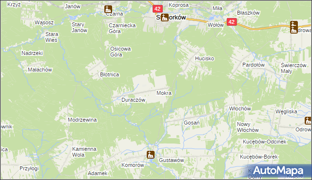 mapa Mokra gmina Stąporków, Mokra gmina Stąporków na mapie Targeo