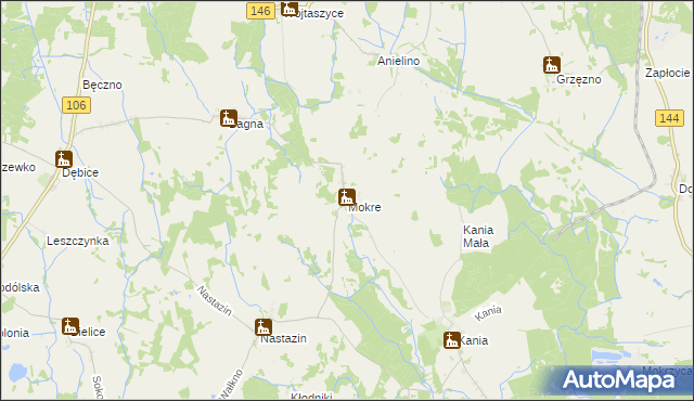 mapa Mokre gmina Maszewo, Mokre gmina Maszewo na mapie Targeo