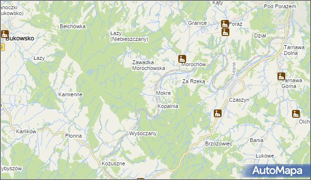 mapa Mokre gmina Zagórz, Mokre gmina Zagórz na mapie Targeo