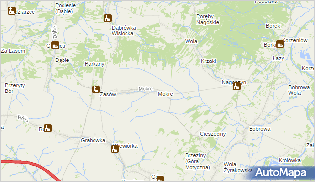 mapa Mokre gmina Żyraków, Mokre gmina Żyraków na mapie Targeo