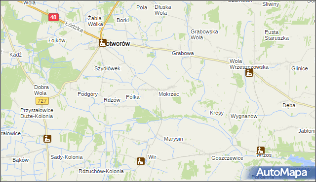 mapa Mokrzec gmina Potworów, Mokrzec gmina Potworów na mapie Targeo