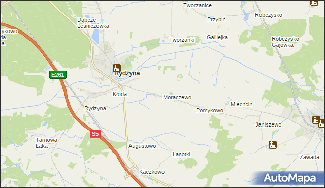 mapa Moraczewo gmina Rydzyna, Moraczewo gmina Rydzyna na mapie Targeo