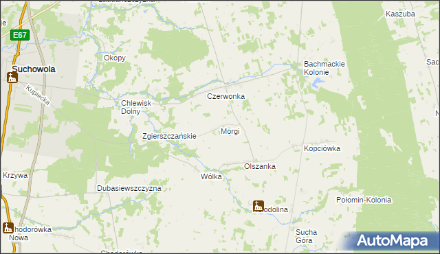 mapa Morgi gmina Suchowola, Morgi gmina Suchowola na mapie Targeo