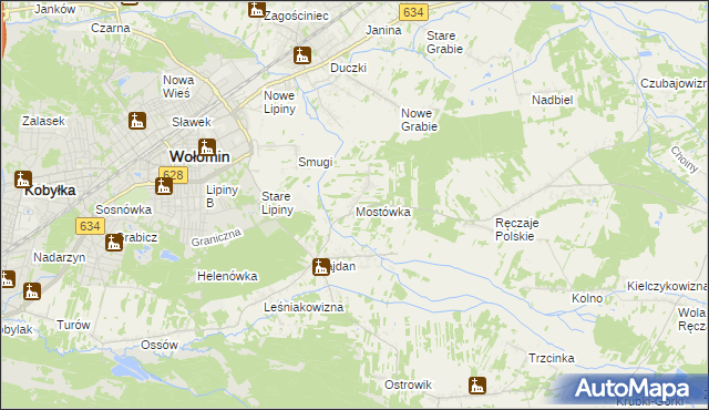 mapa Mostówka gmina Wołomin, Mostówka gmina Wołomin na mapie Targeo