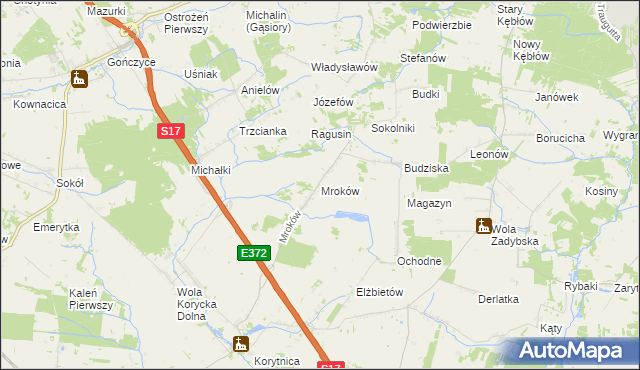 mapa Mroków gmina Trojanów, Mroków gmina Trojanów na mapie Targeo