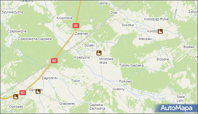 mapa Mrozowa Wola, Mrozowa Wola na mapie Targeo