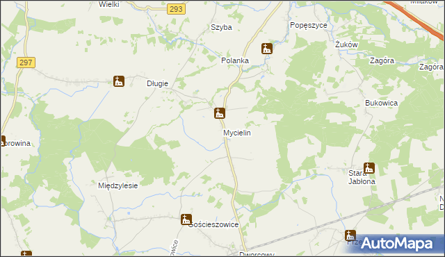 mapa Mycielin gmina Niegosławice, Mycielin gmina Niegosławice na mapie Targeo