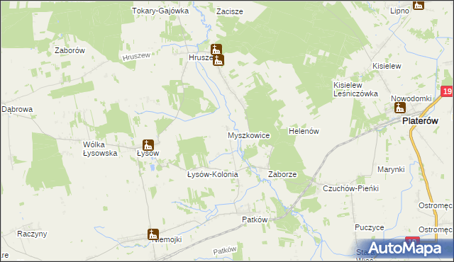 mapa Myszkowice gmina Platerów, Myszkowice gmina Platerów na mapie Targeo
