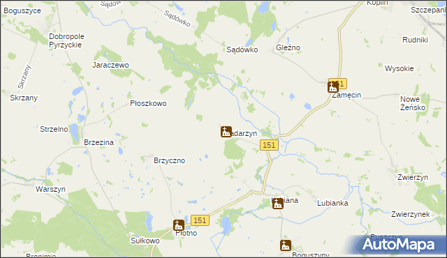 mapa Nadarzyn gmina Pełczyce, Nadarzyn gmina Pełczyce na mapie Targeo