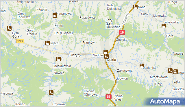 mapa Nadole gmina Dukla, Nadole gmina Dukla na mapie Targeo