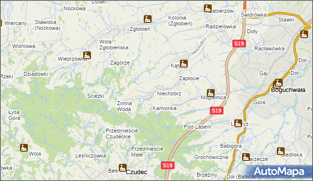 mapa Niechobrz, Niechobrz na mapie Targeo
