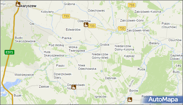 mapa Niedarczów Górny-Wieś, Niedarczów Górny-Wieś na mapie Targeo
