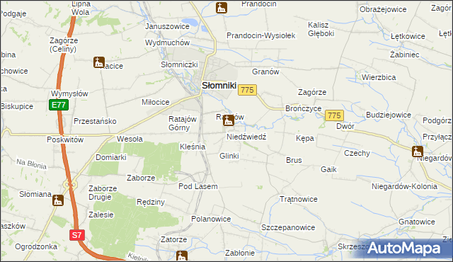 mapa Niedźwiedź gmina Słomniki, Niedźwiedź gmina Słomniki na mapie Targeo