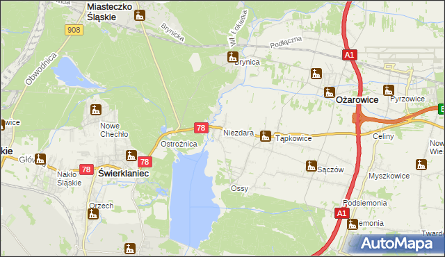 mapa Niezdara gmina Ożarowice, Niezdara gmina Ożarowice na mapie Targeo
