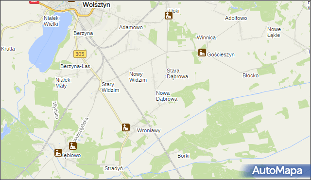 mapa Nowa Dąbrowa gmina Wolsztyn, Nowa Dąbrowa gmina Wolsztyn na mapie Targeo