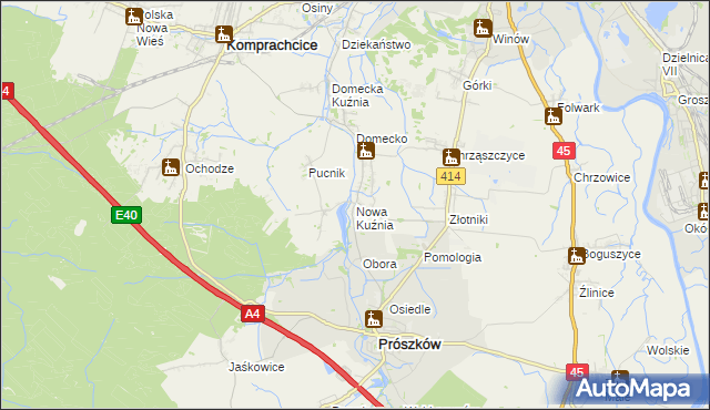 mapa Nowa Kuźnia gmina Prószków, Nowa Kuźnia gmina Prószków na mapie Targeo