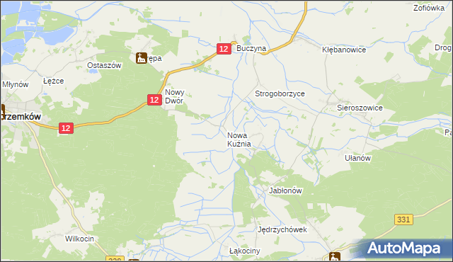 mapa Nowa Kuźnia gmina Radwanice, Nowa Kuźnia gmina Radwanice na mapie Targeo