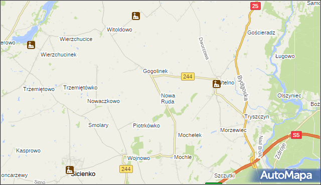 mapa Nowa Ruda gmina Sicienko, Nowa Ruda gmina Sicienko na mapie Targeo