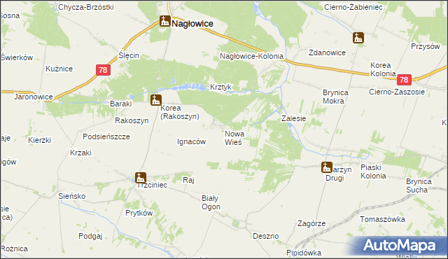 mapa Nowa Wieś gmina Nagłowice, Nowa Wieś gmina Nagłowice na mapie Targeo