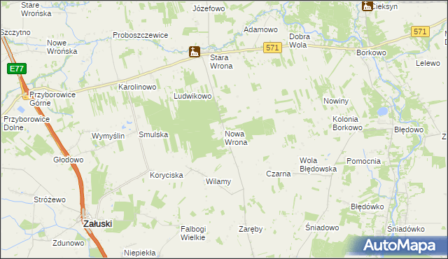 mapa Nowa Wrona gmina Joniec, Nowa Wrona gmina Joniec na mapie Targeo